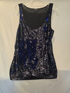 Express Sequin Tank Top in Navy and Black